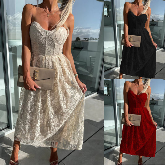 Sexy Wrap Chest Dress INS Casual Holiday Loose Lace Dress