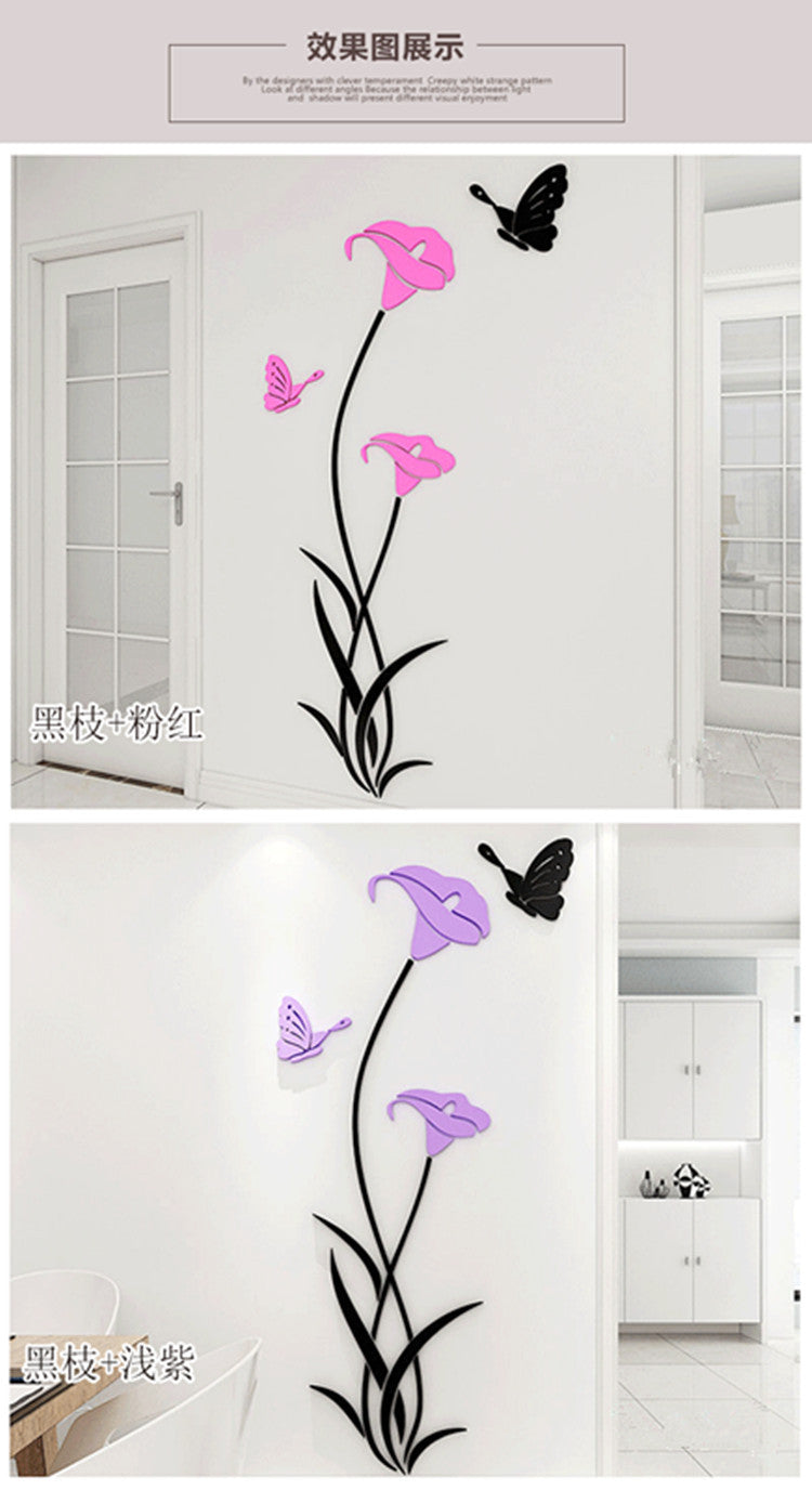 3D Lily Crystal Acrylic Wall Stickers for Living Room & Bedroom Decor