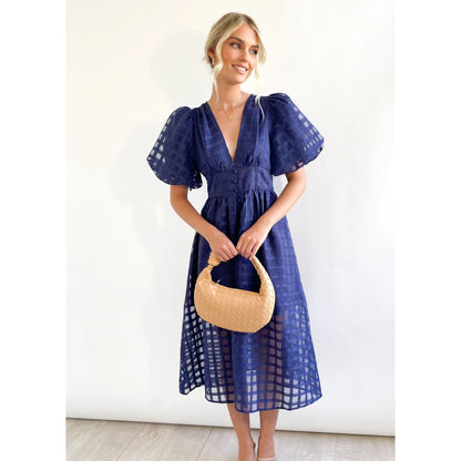 Fashionable Multi-color Lantern Sleeve Dress for Women - Casual and Party Wear