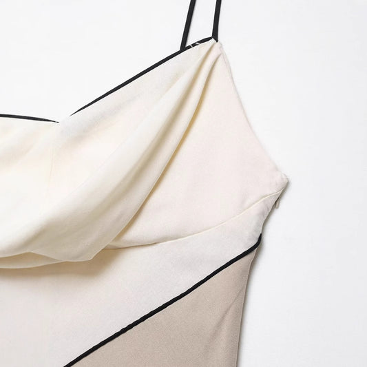 Swing collar camisole patchwork dress long skirt for women