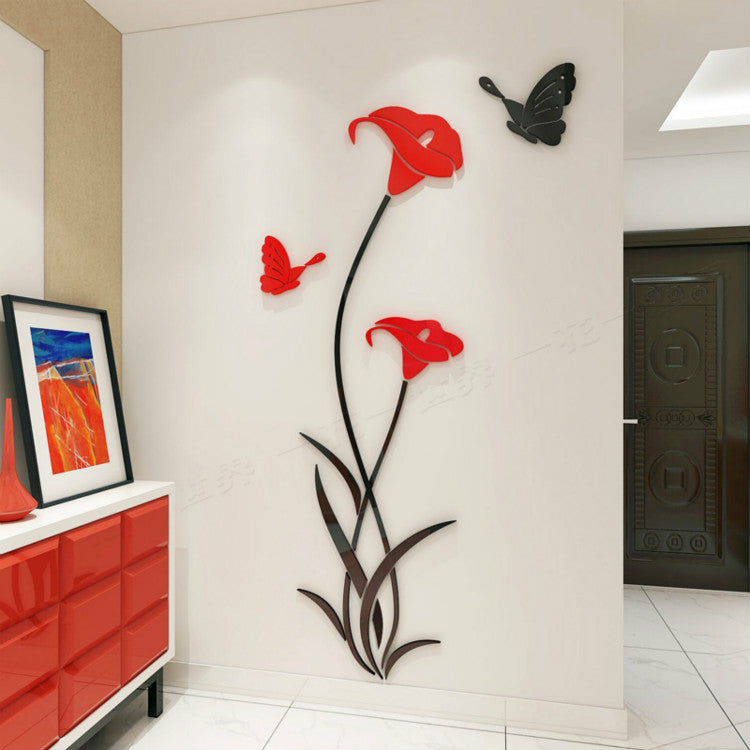 3D Lily Crystal Acrylic Wall Stickers for Living Room & Bedroom Decor