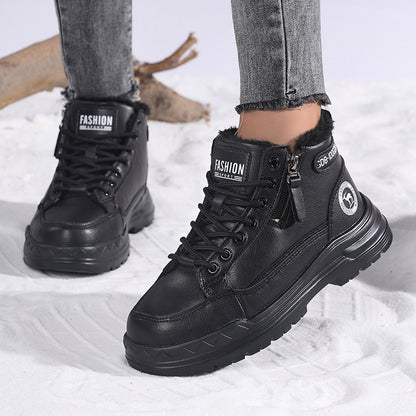 Women's Winter Leather Fleece Lined Warm Cotton Shoes Casual Outdoor Snow Boots