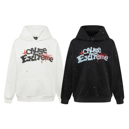 Spider web letter splashed ink hoodie