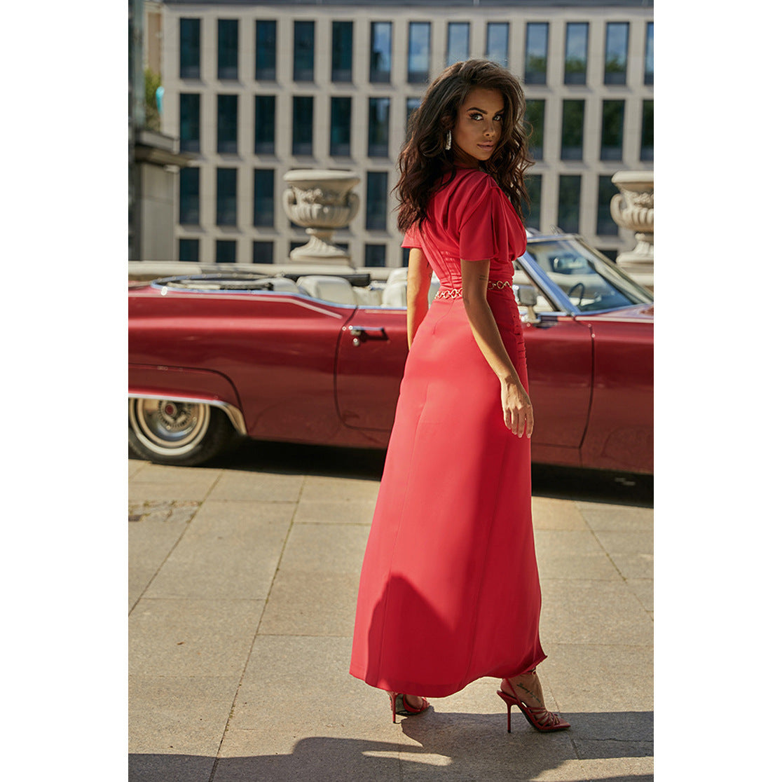 Sexy Slit Unique Design Dress INS Casual Fashion Short Sleeve Dress