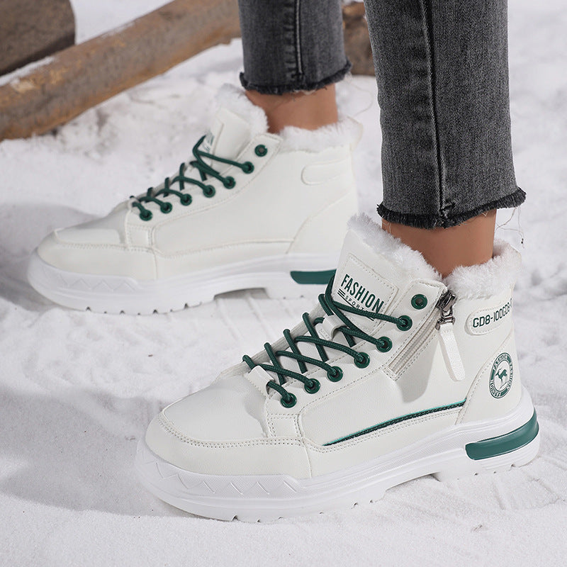 Women's Winter Leather Fleece Lined Warm Cotton Shoes Casual Outdoor Snow Boots