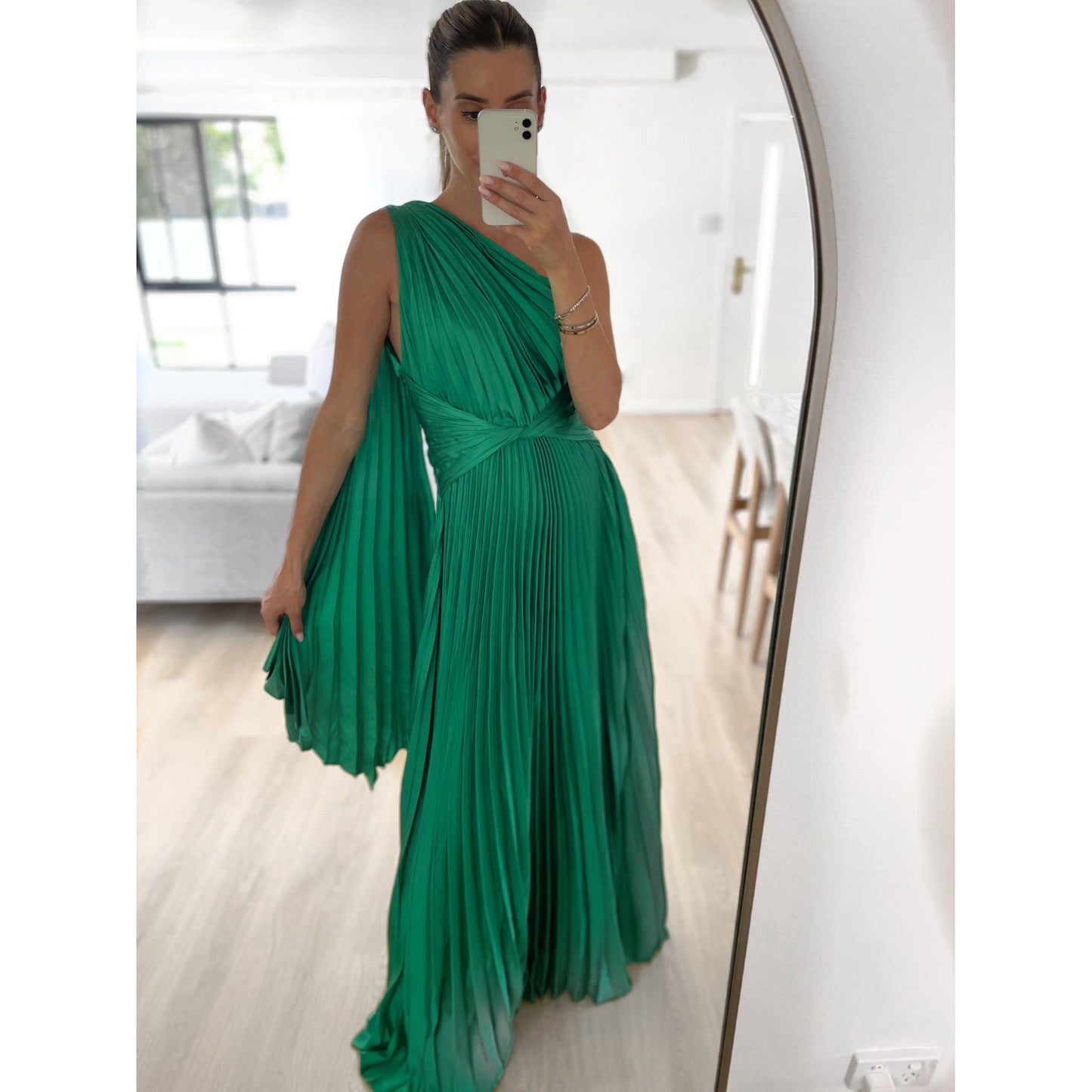 Off-the-Shoulder Pleated Casual Dress Loose Holiday Party Long Women's Dress