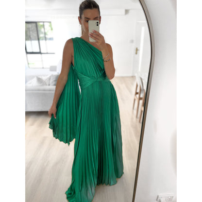 Off-the-Shoulder Pleated Casual Dress Loose Holiday Party Long Women's Dress