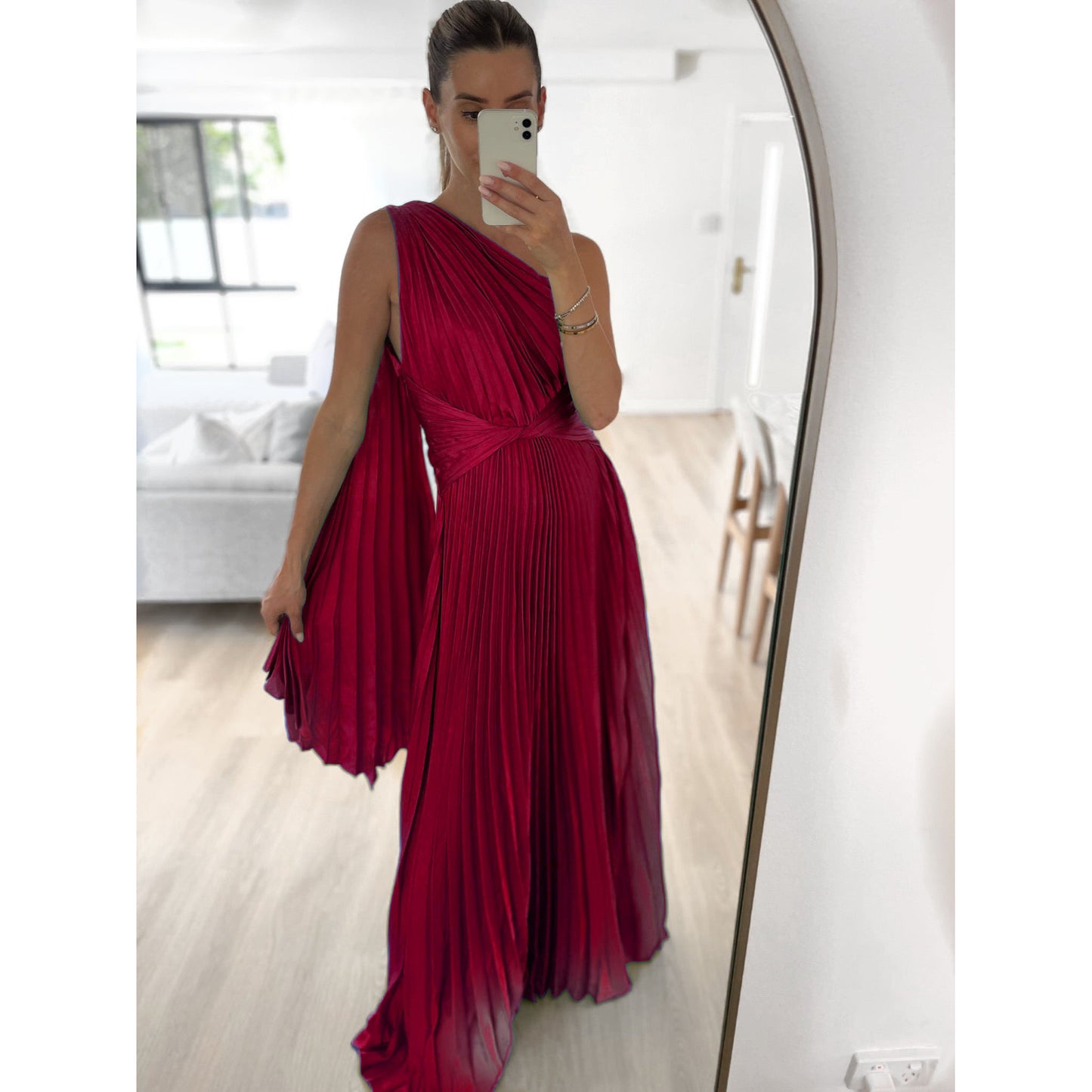 Off-the-Shoulder Pleated Casual Dress Loose Holiday Party Long Women's Dress
