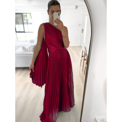 Off-the-Shoulder Pleated Casual Dress Loose Holiday Party Long Women's Dress