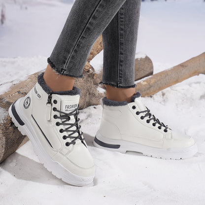 Women's Winter Leather Fleece Lined Warm Cotton Shoes Casual Outdoor Snow Boots