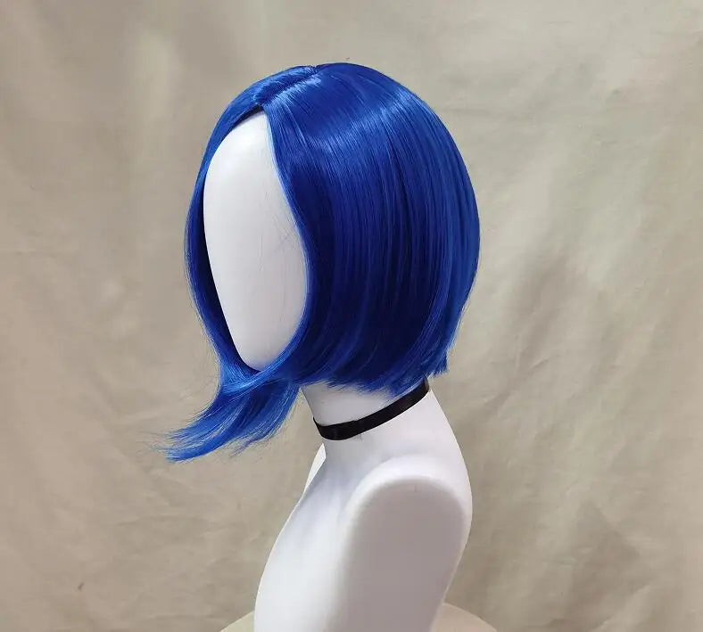 Sadness Blue Bob Wig with Black Glasses – Heat-Resistant Anime Cosplay Wig