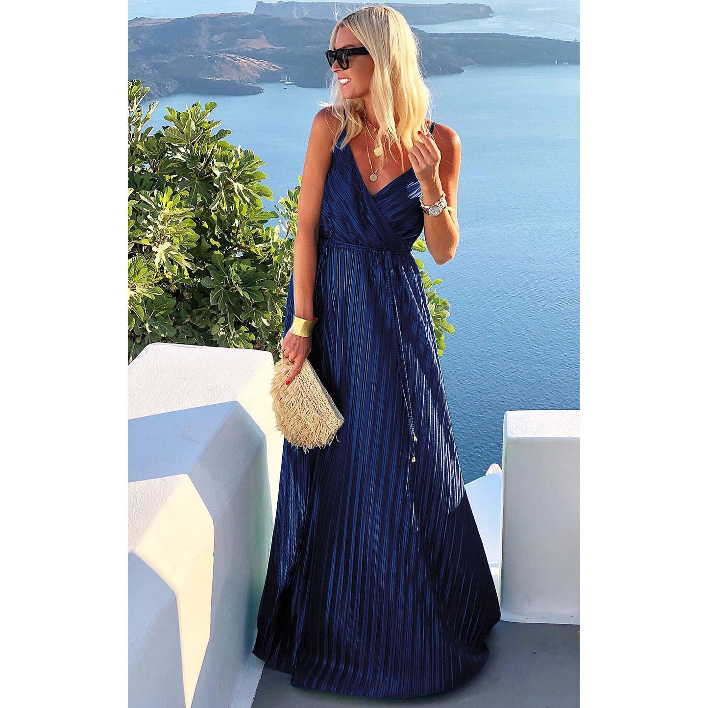 Sexy Strapless Pleated Dress with INS Belt Loose Flare Dress