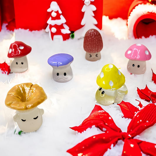 12PCS Glow-in-the-Dark Mini Mushroom Fairy Garden Set – Cute Luminous Resin Garden Decor
