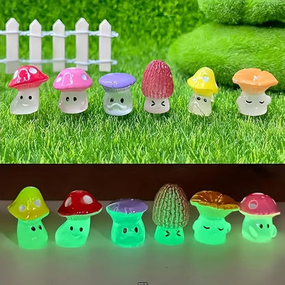 12PCS Glow-in-the-Dark Mini Mushroom Fairy Garden Set – Cute Luminous Resin Garden Decor