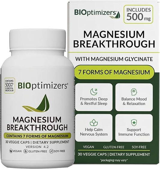 BiOptimizers Magnesium Breakthrough – 7 Forms of Magnesium, 500mg, 30 Vegan Capsules