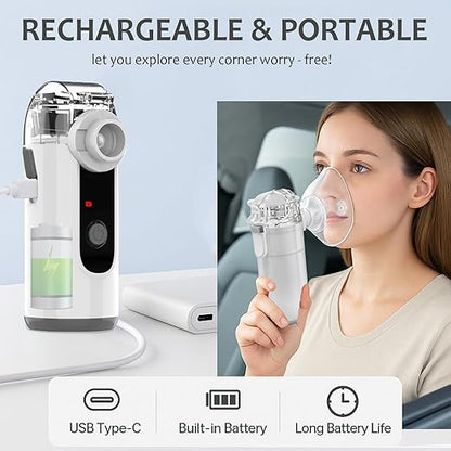 Portable Handheld Nebulizer Machine | Rechargeable Mesh Nebulizer with Self-Clean Mode (Home, Office & Travel)