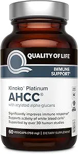 Quality of Life Kinoko Platinum AHCC – Immune Support Supplement, 60 Veggie Capsules
