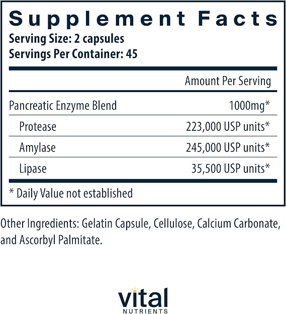 Vital Nutrients Pancreatic Enzyme – Digestive Enzyme Supplement, 60 Capsules