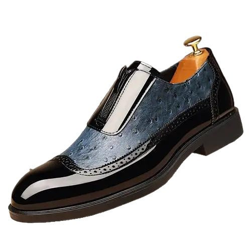 Embossed zipper pointed men shoes