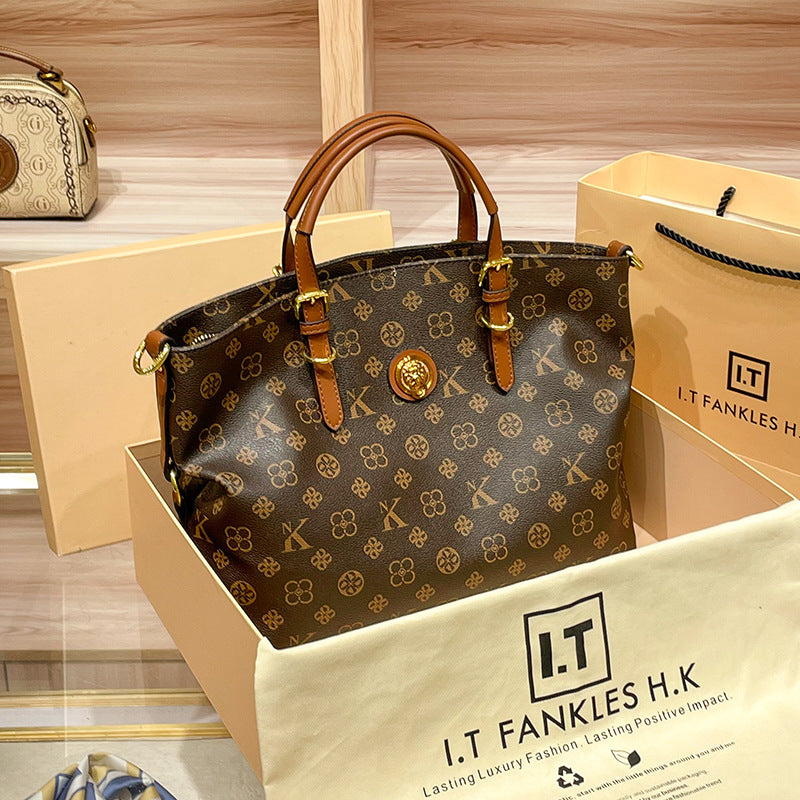 Large Capacity Genuine Leather Shoulder Bag – Handheld, Crossbody & Tote