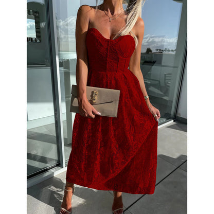 Sexy Wrap Chest Dress INS Casual Holiday Loose Lace Dress
