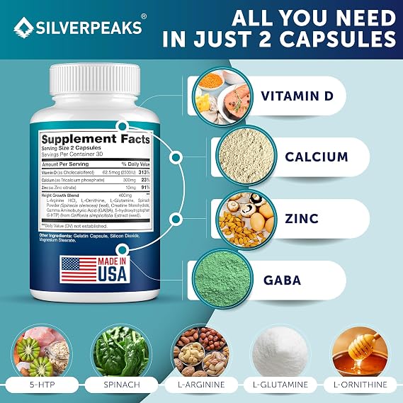 SilverPeaks Height Growth Maximizer – Bone Growth & Joint Support, 60 Capsules