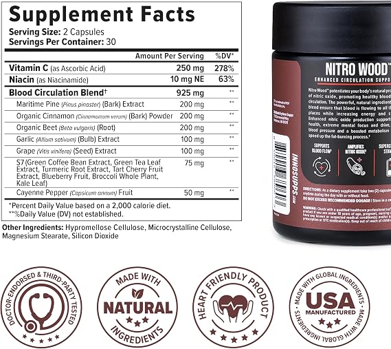 Nitro Wood Blood Flow & Nitric Oxide Support Powder – 30 Servings