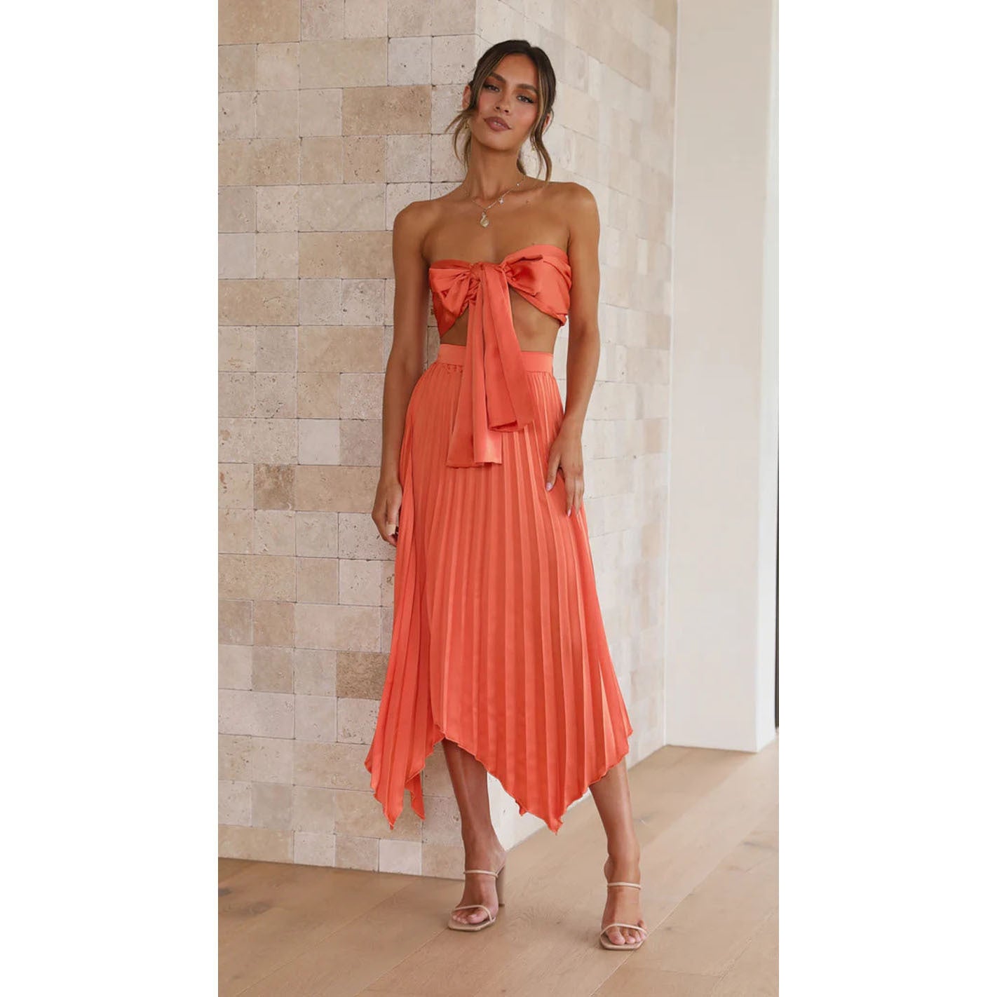 Sexy Multi-Pressure Pleated Skirt Set with Adjustable Belt Spring Summer Fashion Two-Piece Suit for Casual Vacation