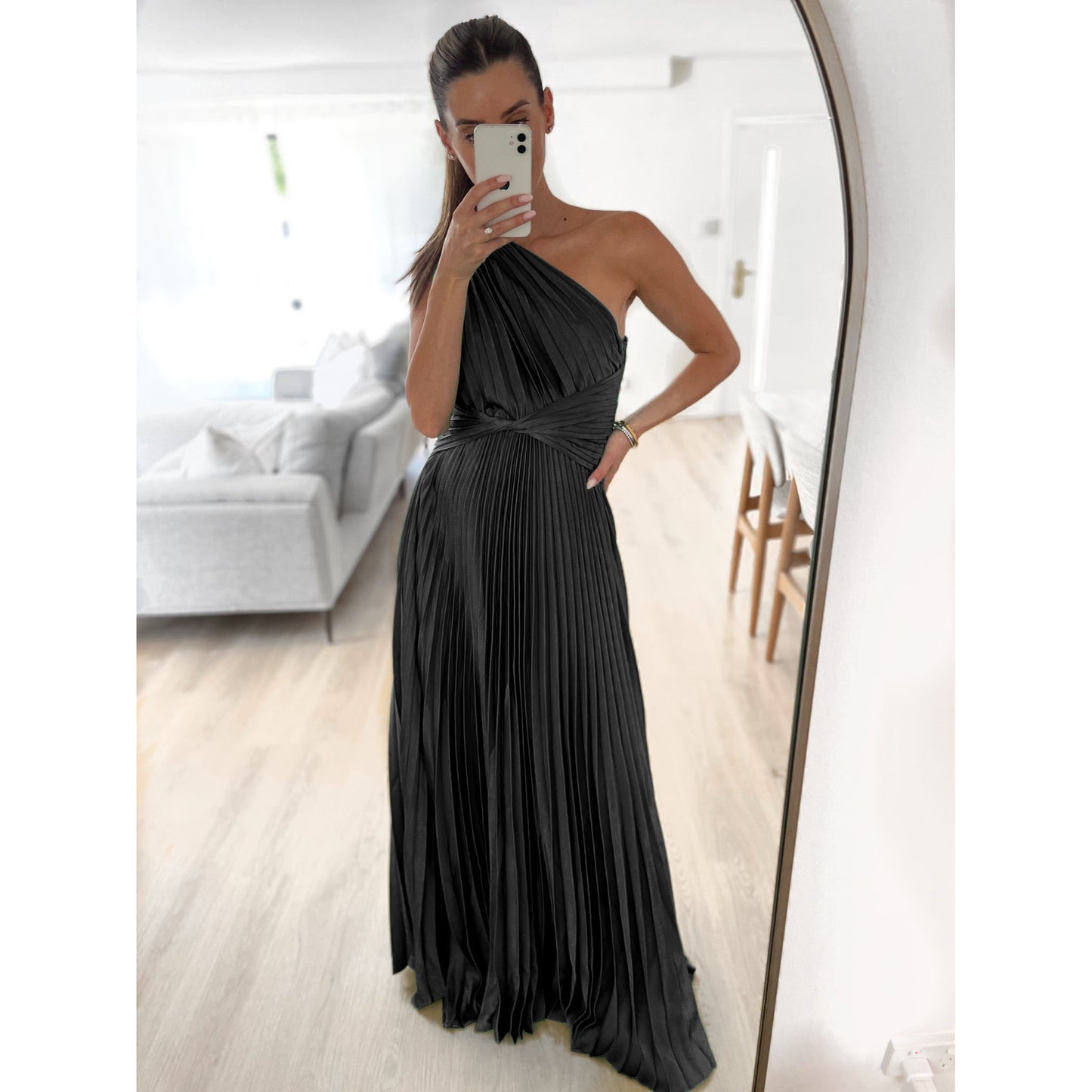 Off-the-Shoulder Pleated Casual Dress Loose Holiday Party Long Women's Dress