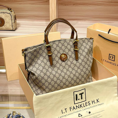 Large Capacity Genuine Leather Shoulder Bag – Handheld, Crossbody & Tote