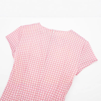 Round neck short sleeved pink short sleeved dress with short skirt for women