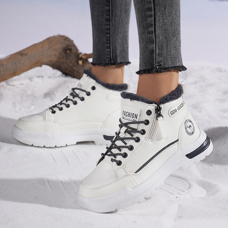 Women's Winter Leather Fleece Lined Warm Cotton Shoes Casual Outdoor Snow Boots