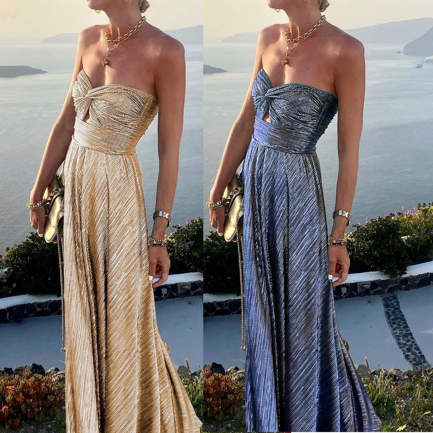 Sexy Halter Neck Gold Foil Party Dress Style Casual Flared Dress