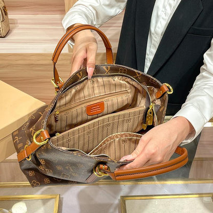 Large Capacity Genuine Leather Shoulder Bag – Handheld, Crossbody & Tote