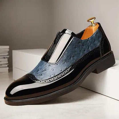 Embossed zipper pointed men shoes