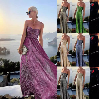 Sexy Halter Neck Gold Foil Party Dress Style Casual Flared Dress