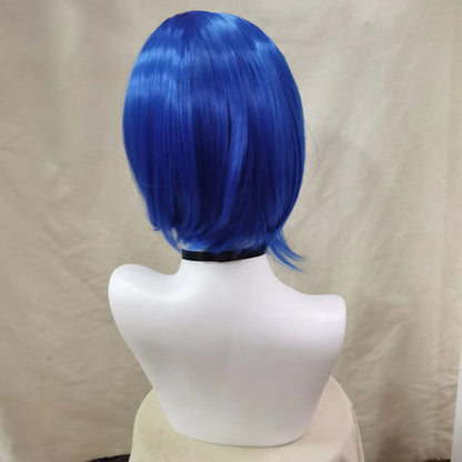 Sadness Blue Bob Wig with Black Glasses – Heat-Resistant Anime Cosplay Wig