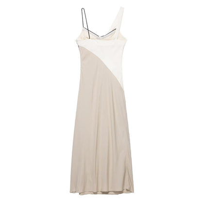 Swing collar camisole patchwork dress long skirt for women