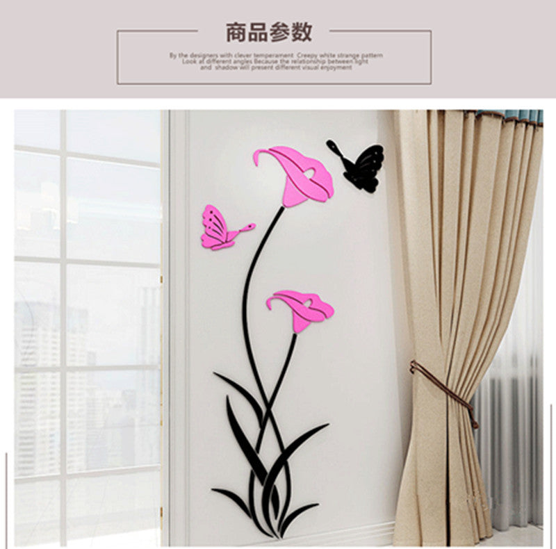 3D Lily Crystal Acrylic Wall Stickers for Living Room & Bedroom Decor