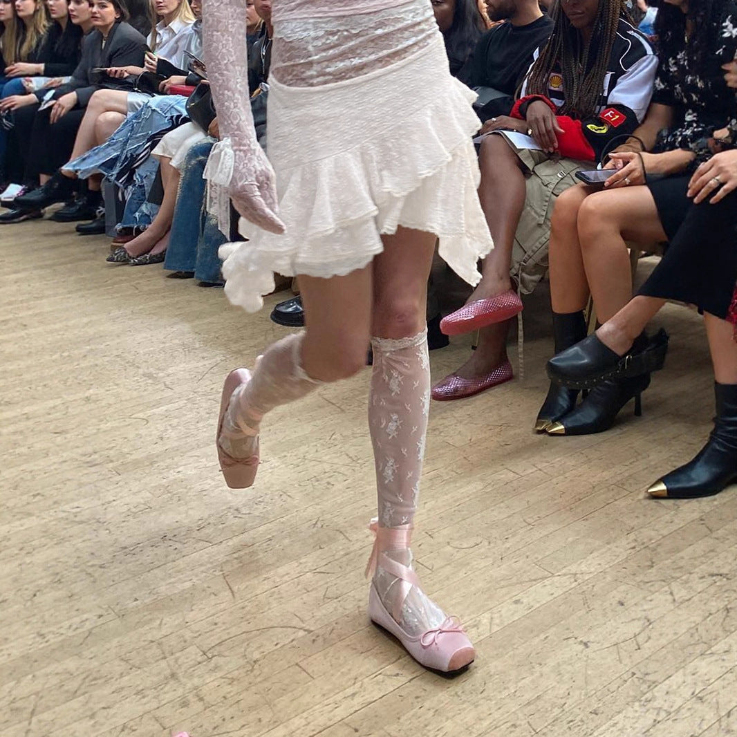 Sweet Ballet Style Irregular Hem Double Layer Lace Short Skirt Petite Fit Low Waist Versatile A-line Skirt