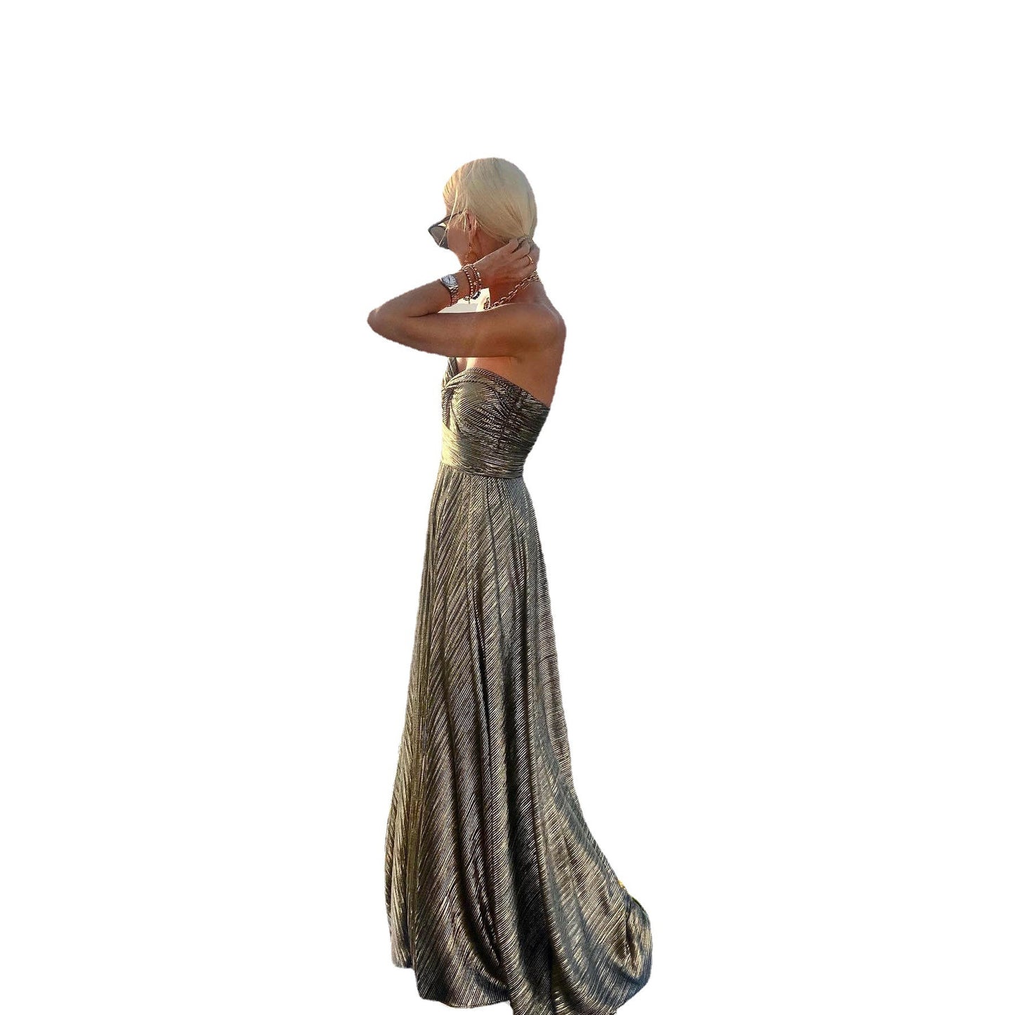 Sexy Halter Neck Gold Foil Party Dress Style Casual Flared Dress