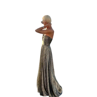 Sexy Halter Neck Gold Foil Party Dress Style Casual Flared Dress