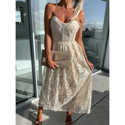 Sexy Wrap Chest Dress INS Casual Holiday Loose Lace Dress